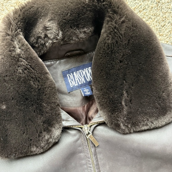 Blassport Womens Dark Brown Leather Jacket With Faux Fur Collar - Picture 2 of 13